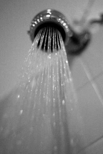 In the shower.